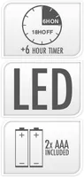 LED KÜÜNAL Ø7X13CM TAIMERIGA PATAREI TOITEL PUNANE