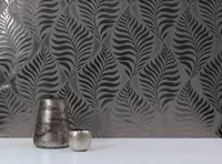 TAPEET ARTHOUSE FOIL EMBOSSED LEAF CHARCOAL