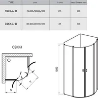 DUŠINURK RAVAK CHROME CSKK4-90, 90X195CM SATIIN, ALUSETA