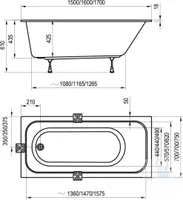VANN RAVAK CHROME SLIM 150X70CM SET31R VANNISEINAGA, ALUMIINIUM