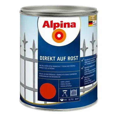 METALLIVÄRV ALPINA DIREKT AUF ROST 0,75L PUNANE (RAL3000) LÄIKIV