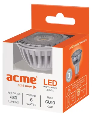 LED LAMP ACME COB 6W GU10 120° 3000K 450LM