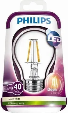 LED LAMP 4,3 - 40W E27 CLASSIC WW A60 CL PHILIPS