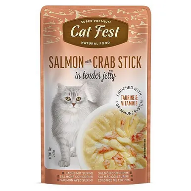 MÄRGTOIT KASSIDELE CATFEST LÕHE JA KRABIPULGAD ŽELEES 12X70G