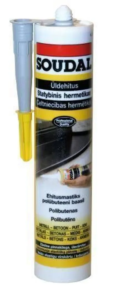 EHITUSMASTIKS BUTYRUB 300ML HALL ELASTNE ÜLEVÄRV. KLAASIMIS-,KANALISATSIOONITÖÖD