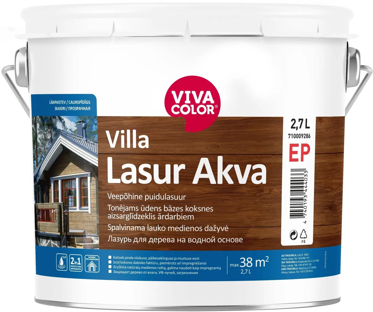 PUIDULASUUR VIVACOLOR VILLA LASUR AKVA 2,7L VÄRVITU TOONIMISALUS