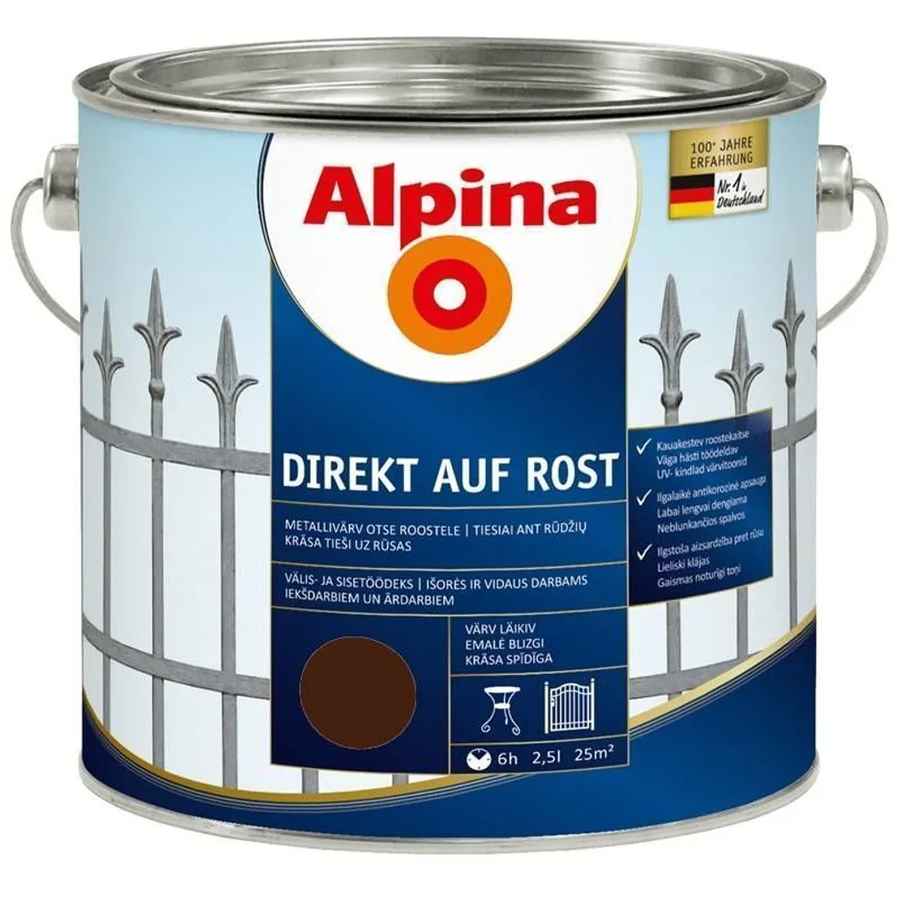 METALLIVÄRV ALPINA DIREKT AUF ROST 2,5L TUMEPRUUN (RAL8011) LÄIKIV