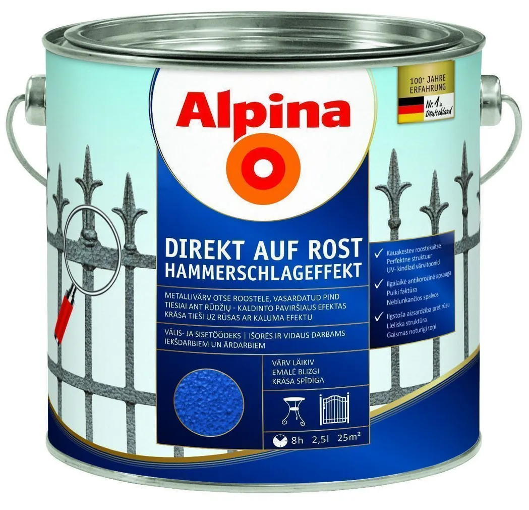 METALLIVÄRV ALPINA DIREKT AUF ROST 2,5L MUST (RAL 9005) LÄIKIV
