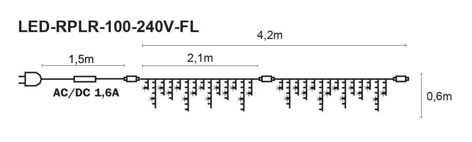 VALGUSKARDIN JÄÄPURIKAKUJULINE 100LED 5M SOE VALGE, MUST KAABEL, JÄTKATAV