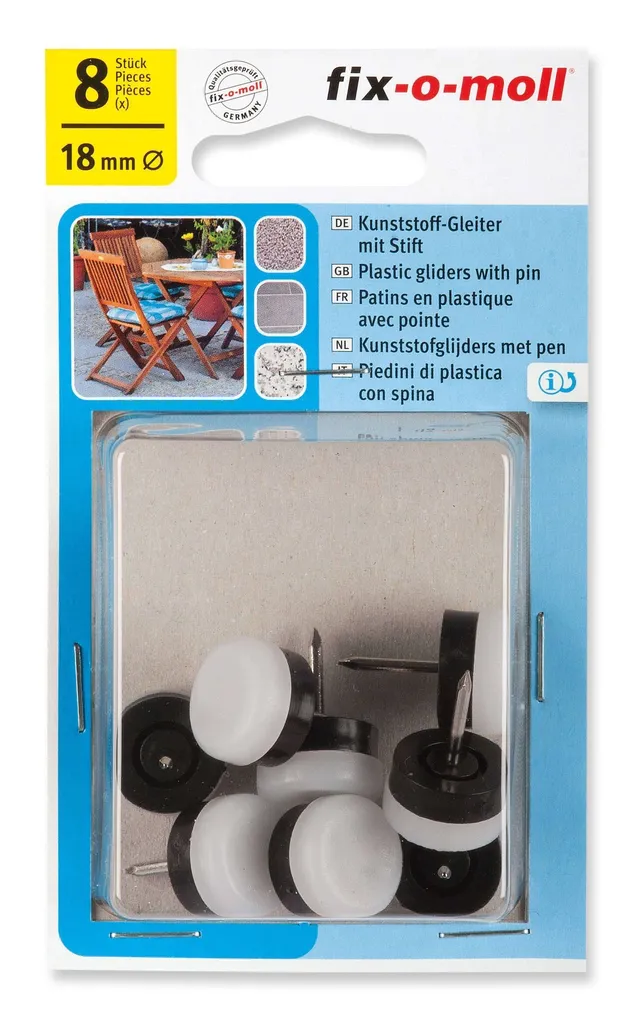 MÖÖBLIKAITSE PLASTIK NAELAGA VALGE 8TK 18MM Ø