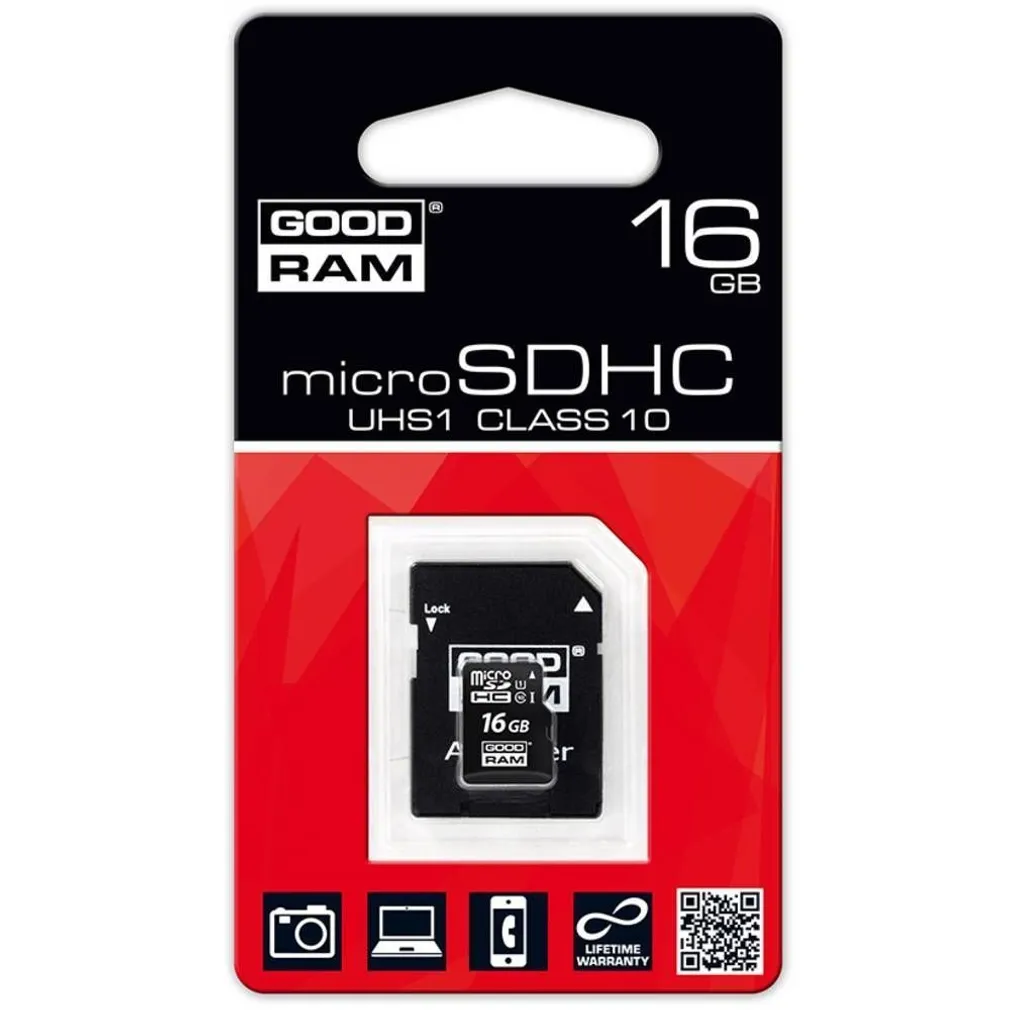 MÄLUKAART GOODRAM MICRO SDHC 16GB + ADAPTER CLASS 10