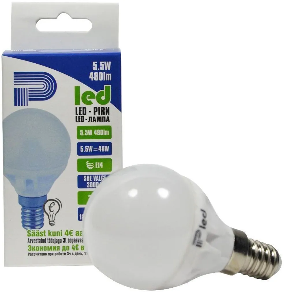 LEDLAMP 5.5W 480LM G45 E14 PLED