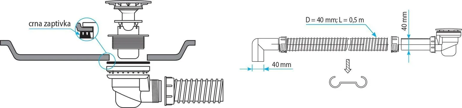 SIFOON DUŠIALUSELE 60MM PESA GOFREERITUD TORU 40X500MM