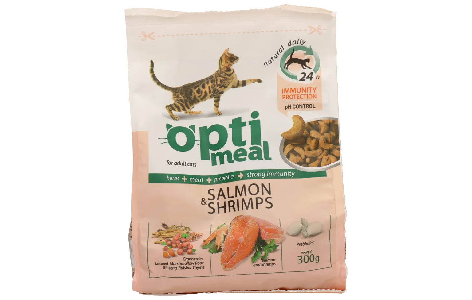 LEMMIKLOOMA KUIVTOIT KASSIDELE OPTIMEAL LÕHE JA KREVETT 300G