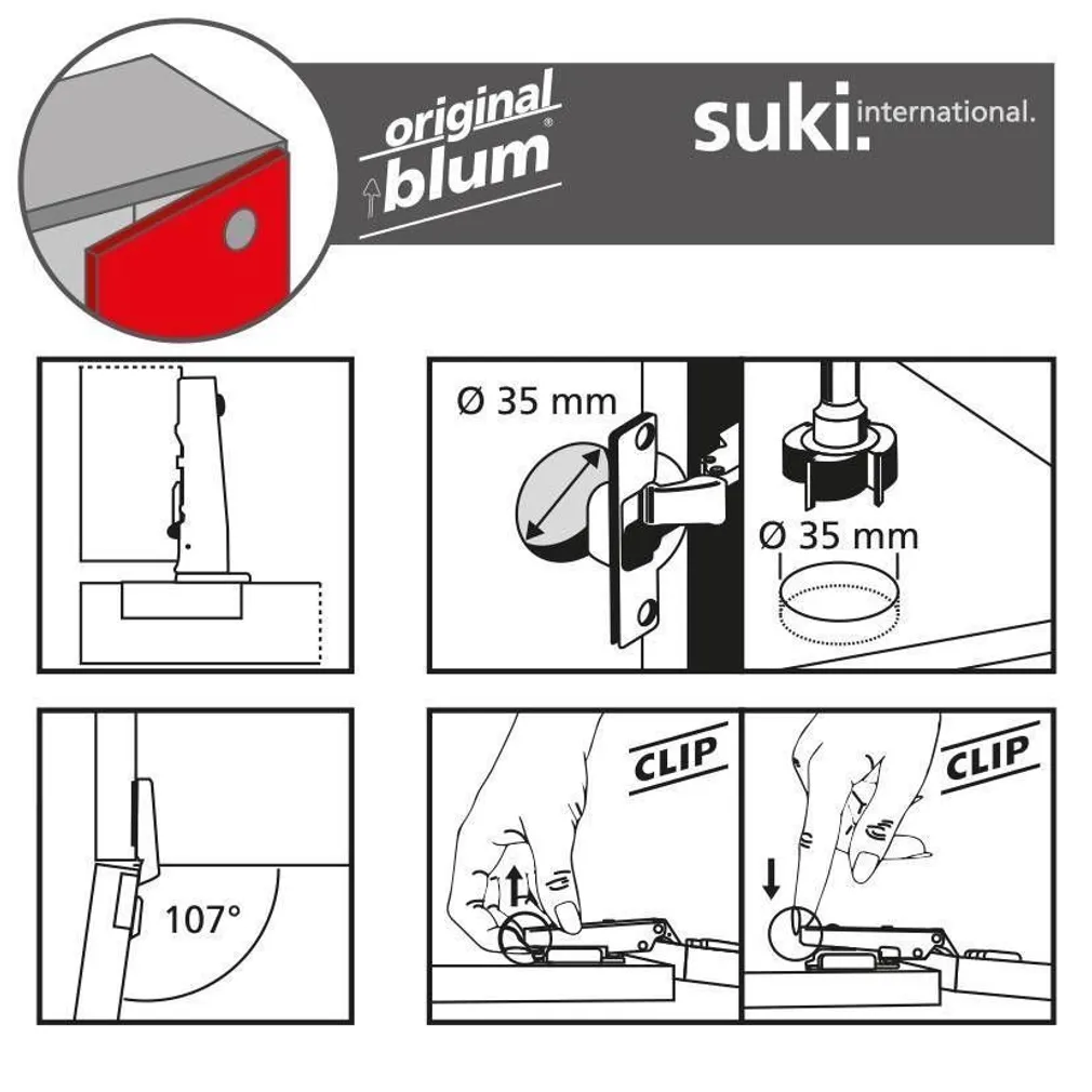 HINGED CILP+VEDRU 35MM 107° TÄISPEALE 2TK