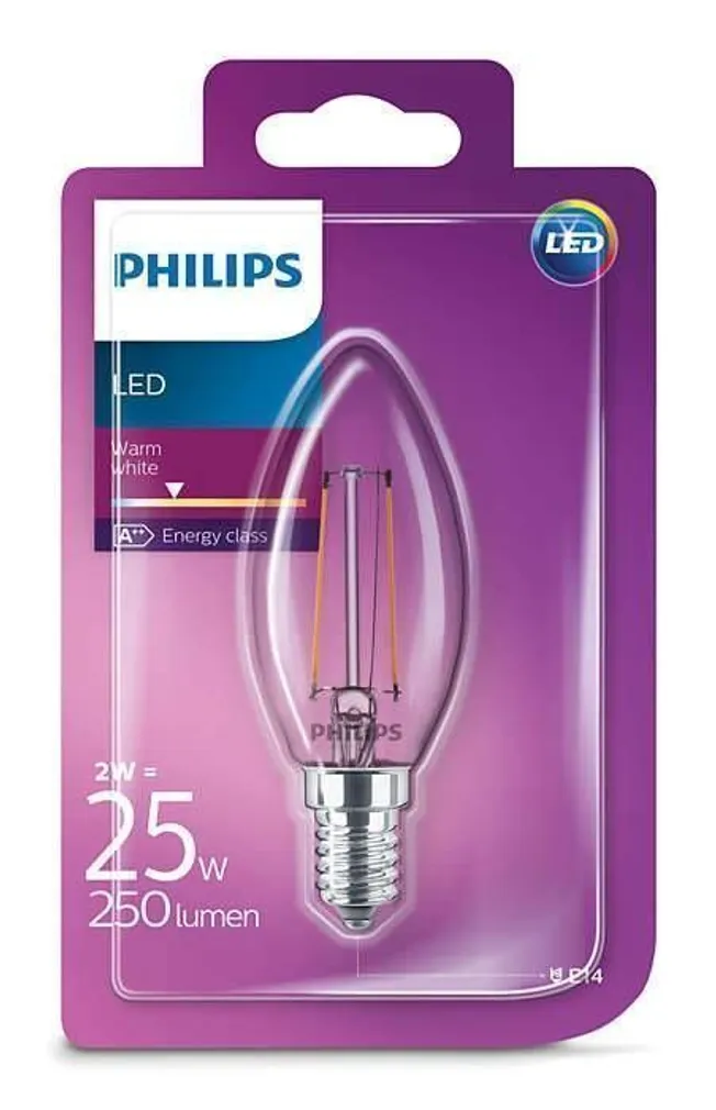 LEDLAMP CLASSIC 2W - 25W E14 B35 230V WW CL ND PHILIPS