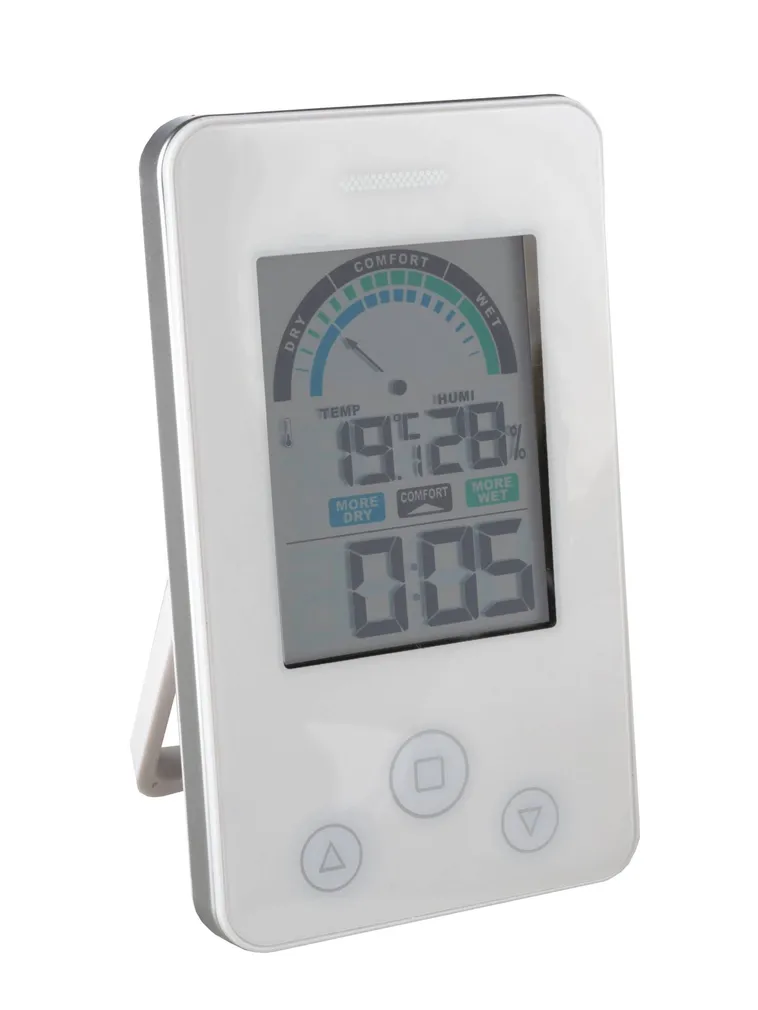 SISETERMOMEETER DIGITAALNE HÜGROMEETRI JA KELLAGA VALGE
