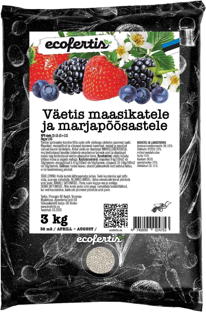VÄETIS MAASIKATELE JA MARJAPÕÕSASTELE ECOFERTIS 3KG