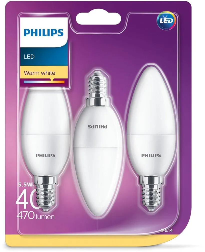 LED LAMP PHILIPS 40W E14 B35 WW FR ND 3TK PAKIS
