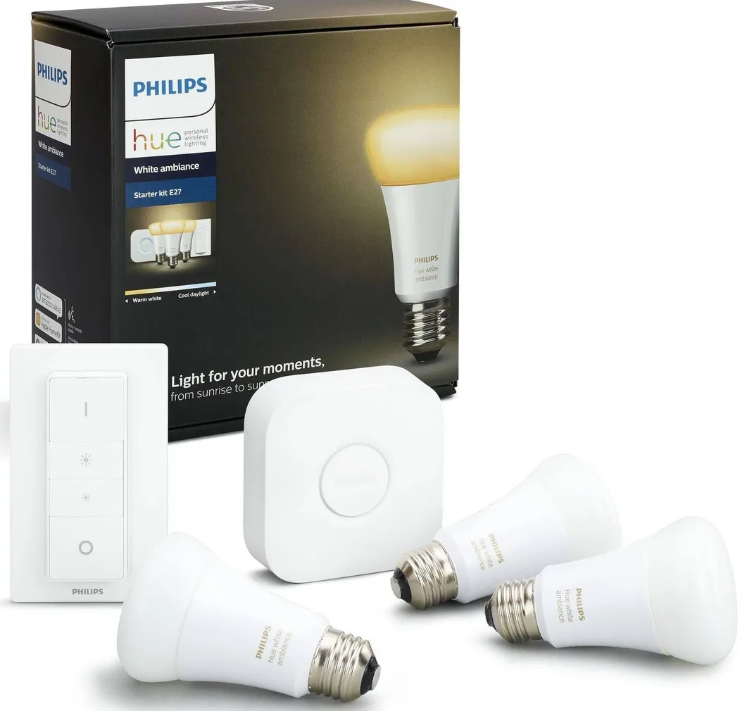 LED LAMP PHILIPS HUE WHITE AMBIANCE 9,5W E27 A60 KOMPLEKT 3TK+SILD+LÜLITI 