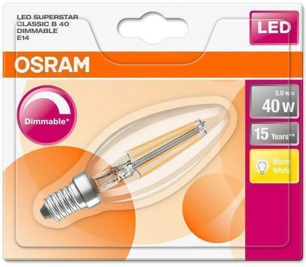 LED LAMP OSRAM LED RETROFIT CLASSIC 4,5W E14 B35 2700K 470LM DIMMERDATAV