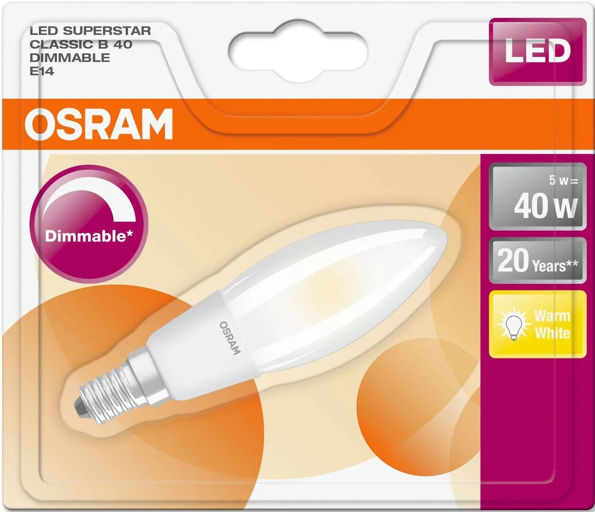 LED LAMP OSRAM LED RETROFIT CLASSIC 4,5W E14 B35 2700K 470LM DIMMERDATAV MATT