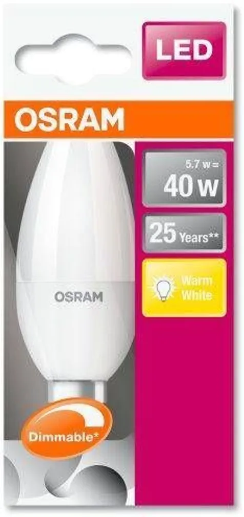 LED LAMP OSRAM LED SUPERSTAR CLASSIC 5,5W E14 B35 2700K 470LM DIMMERDATAV