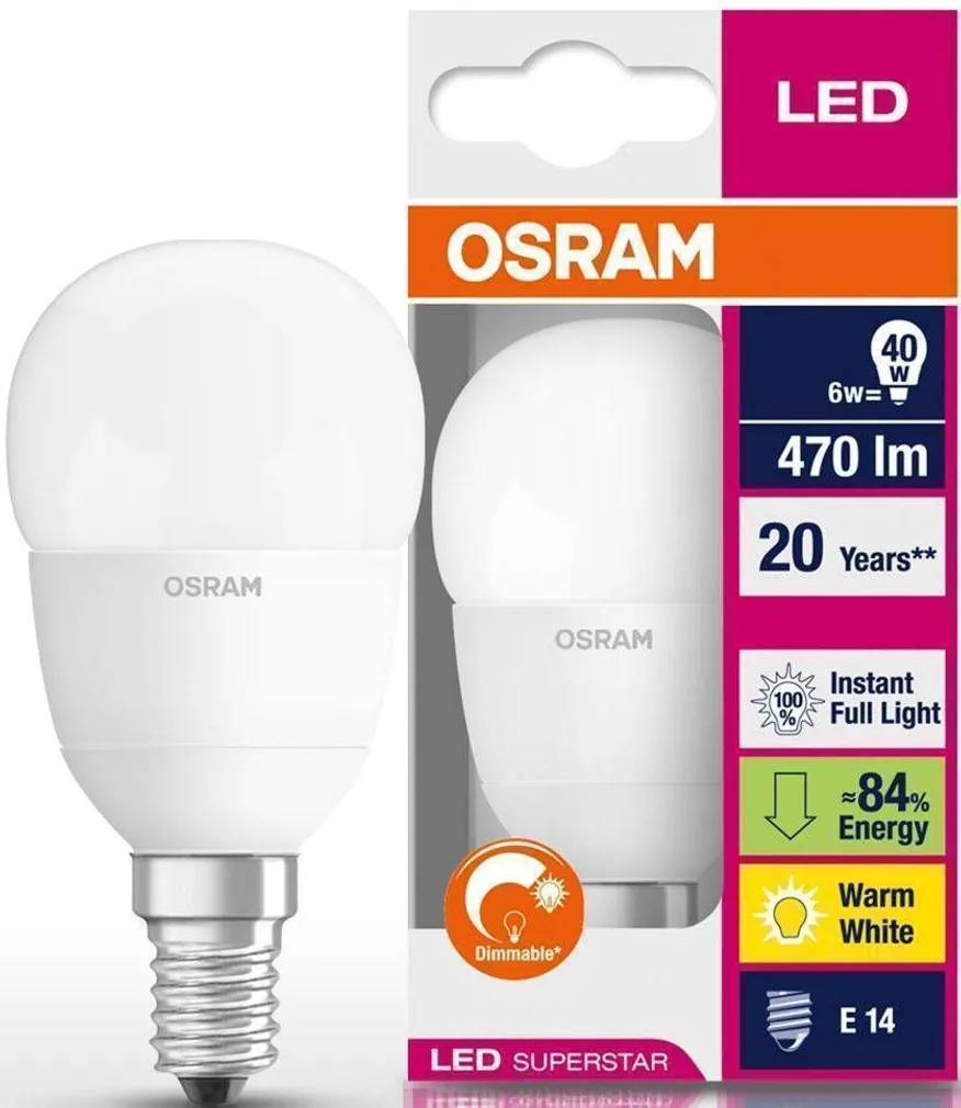 LED LAMP OSRAM LED SUPERSTAR CLASSIC 6W E14 P45 2700K 470LM DIMMERDATAV