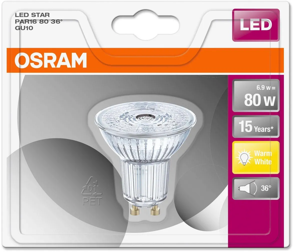 LED LAMP OSRAM LED STAR 6,9W GU10 PAR16 2700K 575LM
