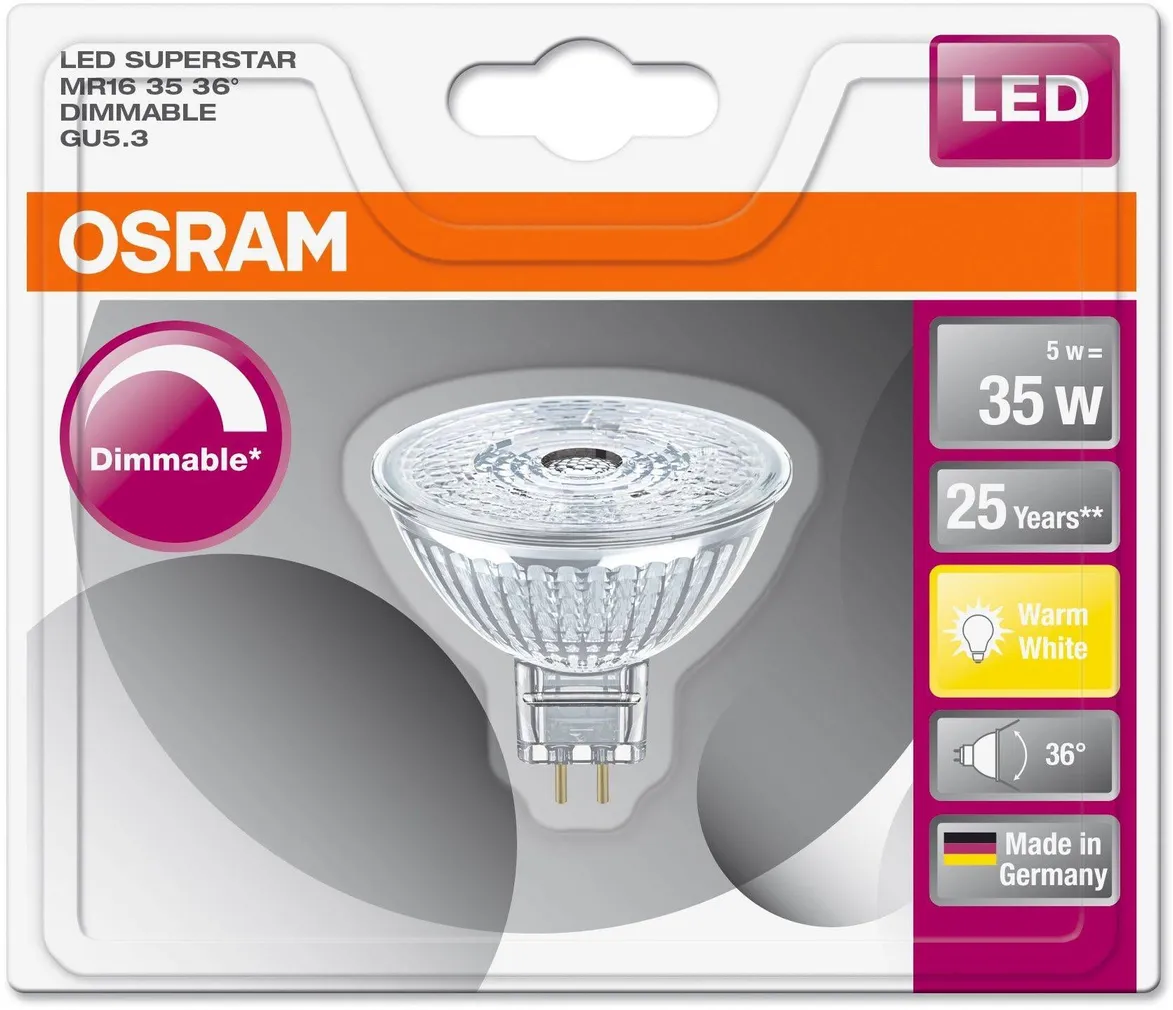 LED LAMP OSRAM LED SUPERSTAR 5W GU5.3 MR16 2700K 350LM DIMMERDATAV