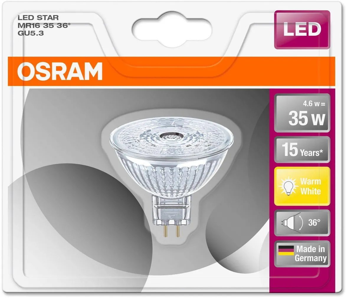 LED LAMP OSRAM LED STAR 4,6W GU5.3 MR16 2700K 350LM