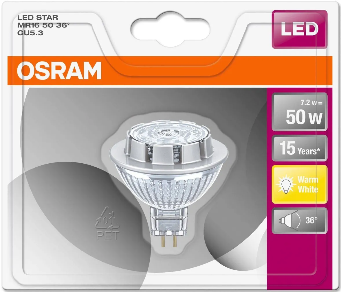 LED LAMP OSRAM LED STAR 7,2W GU5.3 MR16 2700K 621LM
