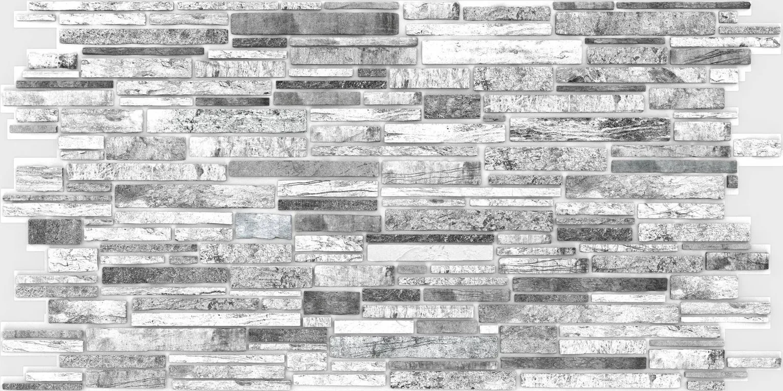 PVC SEINAPANEEL 48X95CM RELJEEF KIVI PLASTUSKA MUST-VALGE