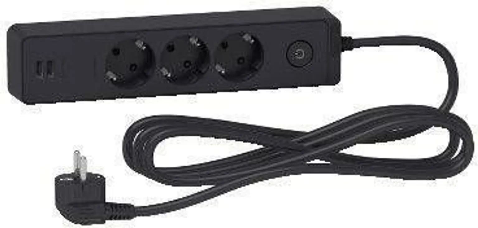 PIKENDUSJUHE SCHNEIDER ELECTRIC 3M 3 PESA + 2XUSB 2,4A LÜLITI MUST