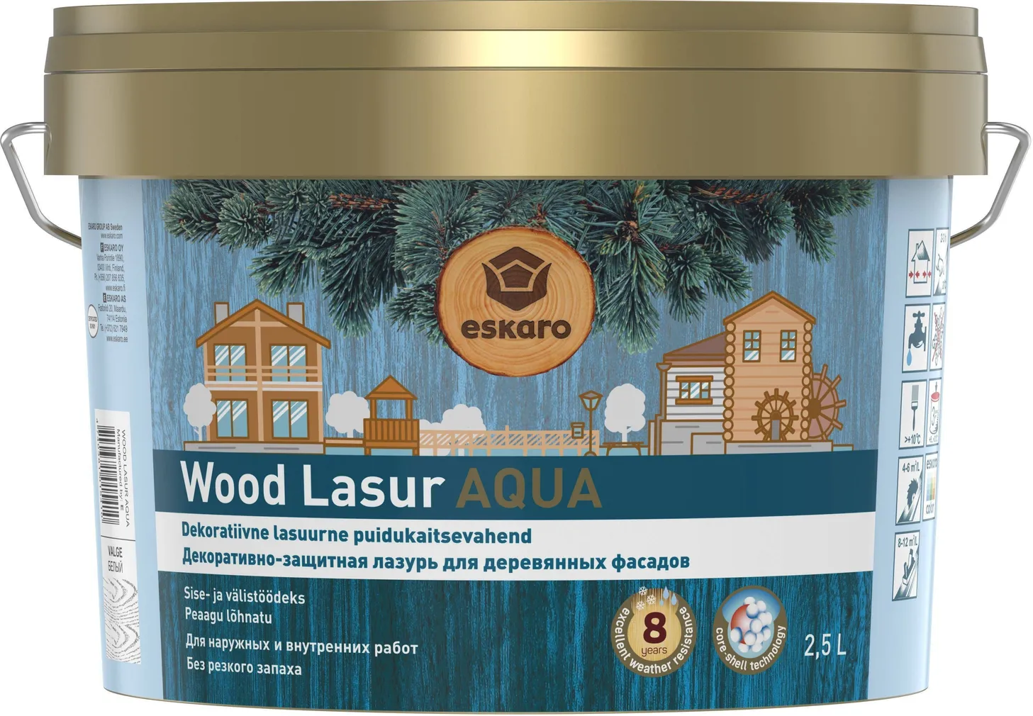 DEKORATIIVNE PUIDUKAITSEVAHEND ESKARO WOOD LASUR AQUA 2,5L PÄHKEL