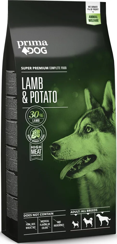 KOERATOIT PRIMADOG LAMMAS-KARTUL TÄISTOIT TÄISKASVANULE 12KG