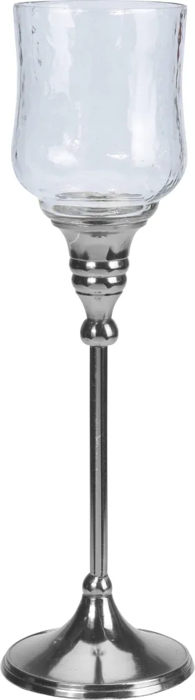 KÜÜNLAHOIDJA LÄBIPAISTEV Ø9X31CM KLAAS/HÕBEDASE JALAGA