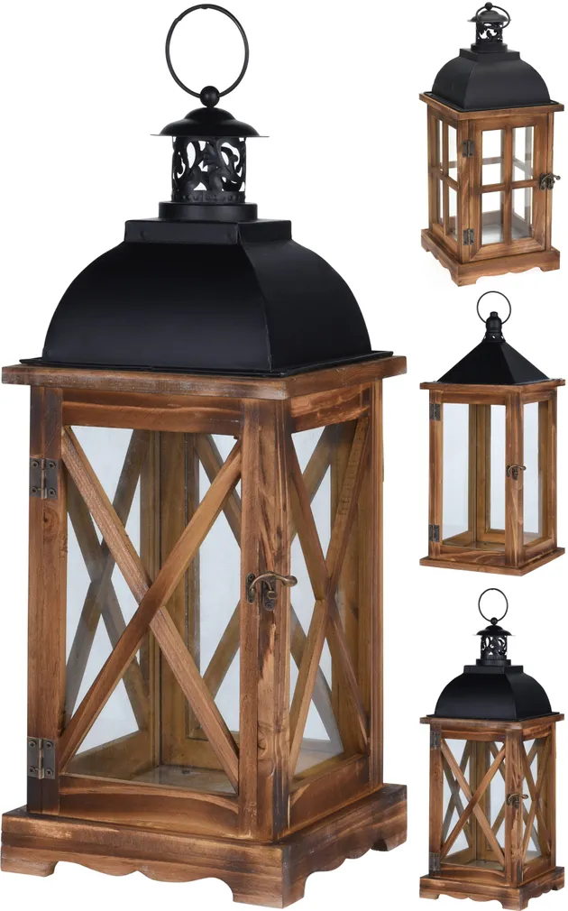 PUIDUST LATERN 16X16X41CM PRUUN/MUST