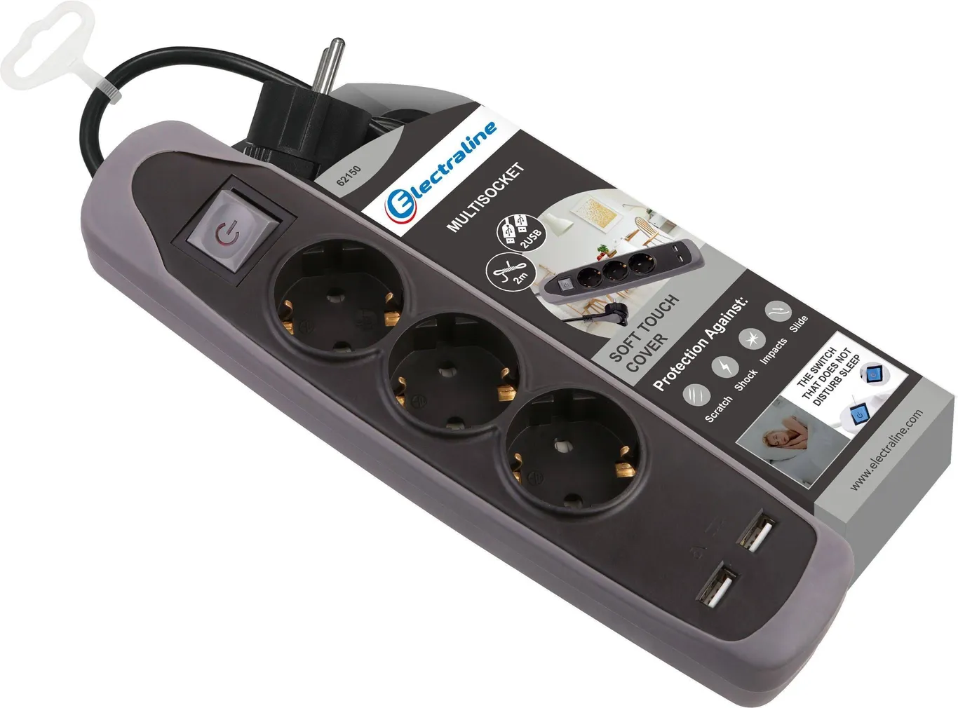 PIKENDUSJUHE ELECTRALINE 2M 3PESA 3G1,0MM² LK LÜLITI 2XUSB MUST/HALL