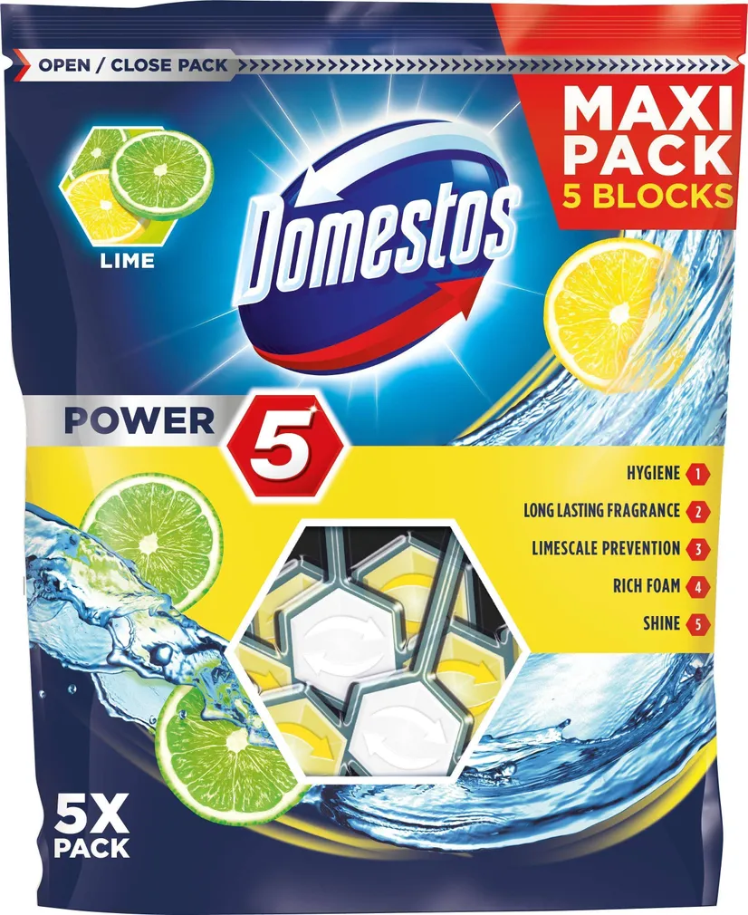 WC-VÄRSKENDAJA DOMESTOS POWER 5 LIME 55G 5-PAKK