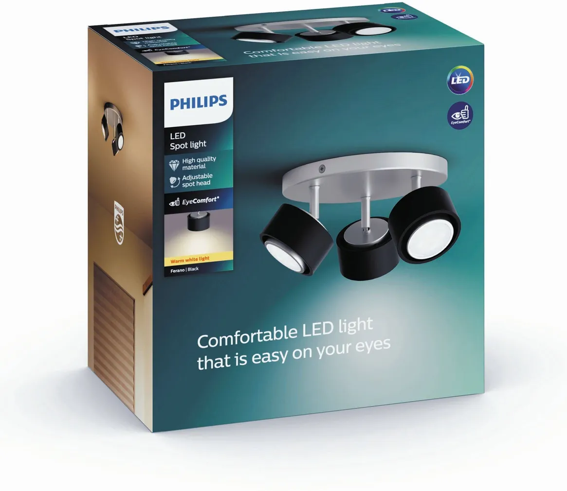KOHTVALGUSTI PHILIPS FERANO 3X4,5W MUST