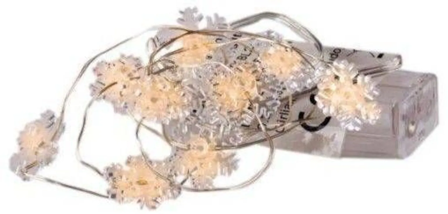 JÕULUVALGUSTUS ECO BRIGHT SNOWFLAKE 10LED, IP20, 0,9M, 2XAA, SOE VALGE