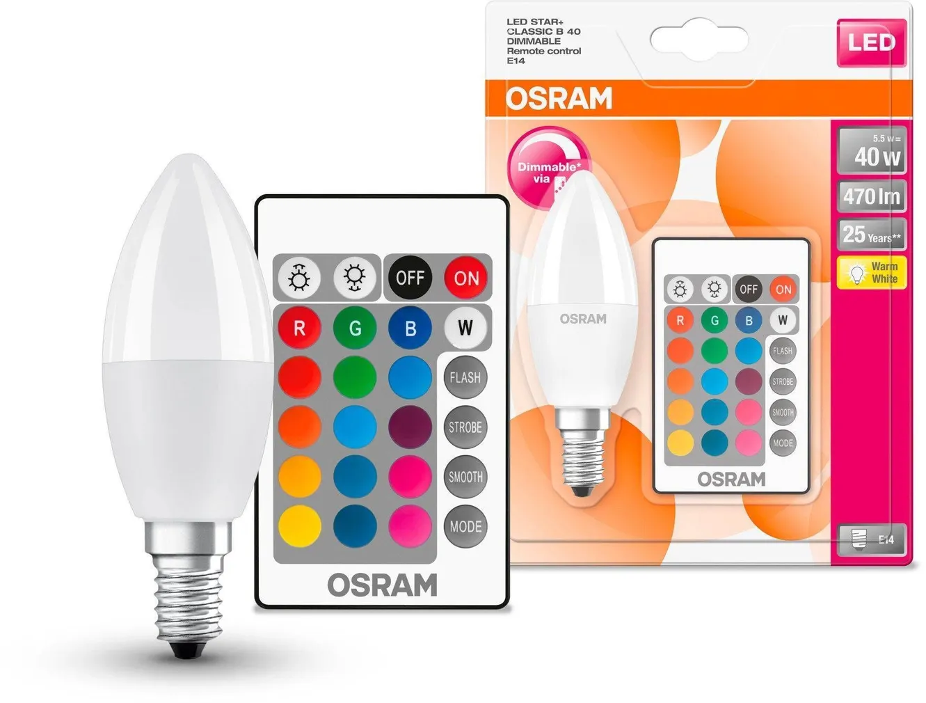 LD LAMP OSRAM 5,5W B40 827 RGB E14 PULT 