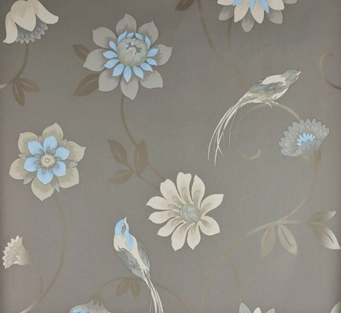 TAPEET DUTCH WALLCOVERINGS PAPIER VOGEL BRUIN/BLAUW