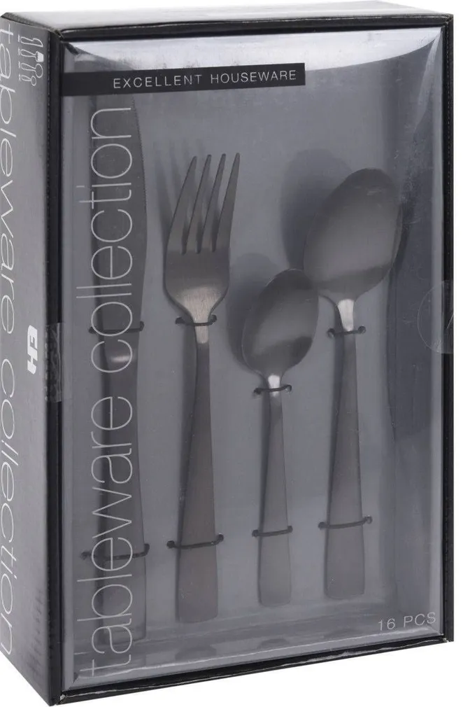 SÖÖGIRIISTADE KOMPLEKT MATT MUST 16TK PAKIS