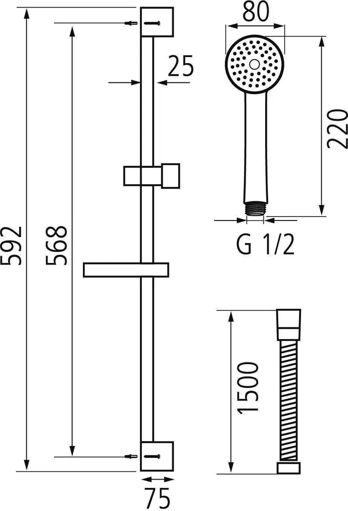 DUŠILIFT NOVASERVIS 65CM KIT869.0 DUŠIKOMPLEKTIGA