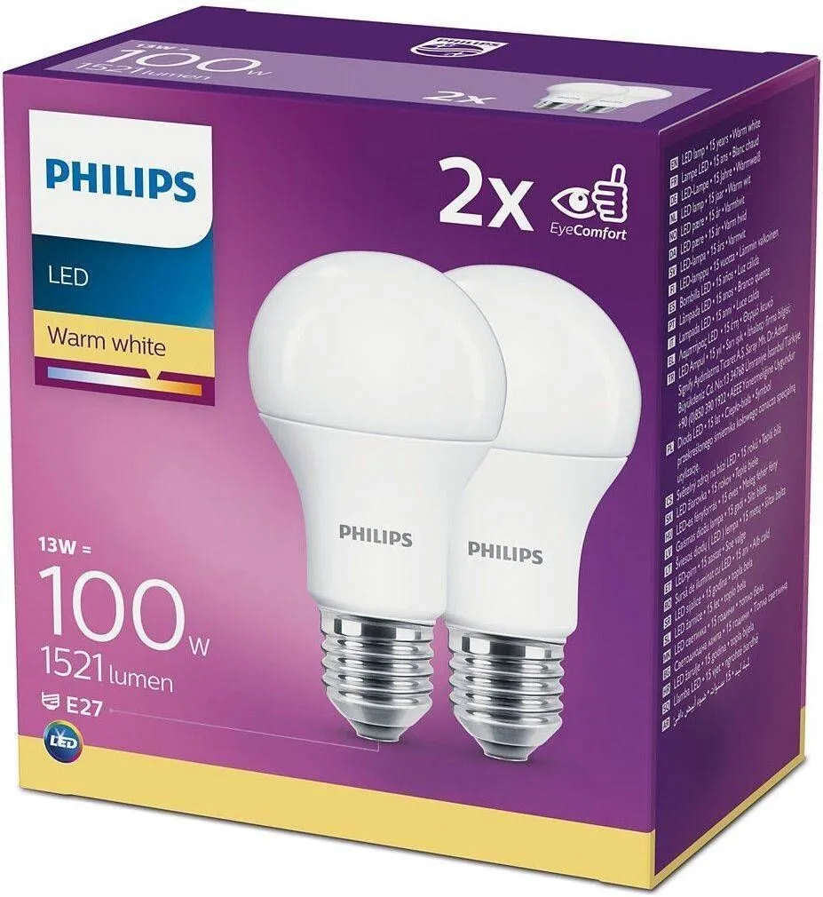 LED LAMP PHILIPS 13-100W A60 E27 2700K MATT 2TK PAKIS