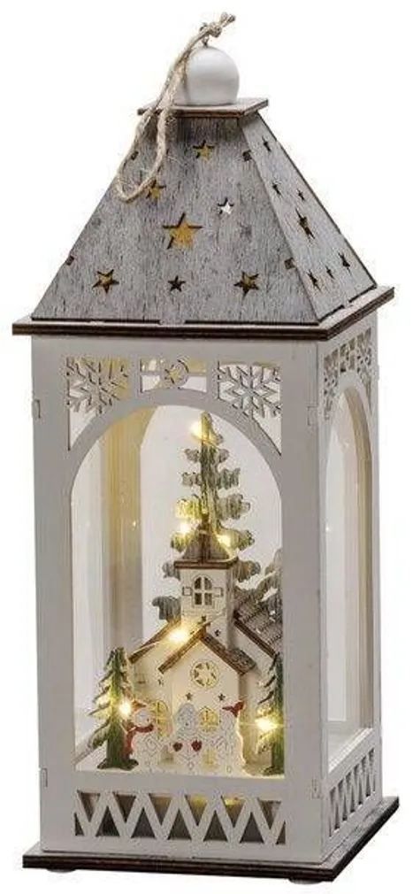 JÕULUKAUNISTUS KONSTSMIDE PUIDUST LATERN KIRIK JA JÕULUMEES 11X11X29