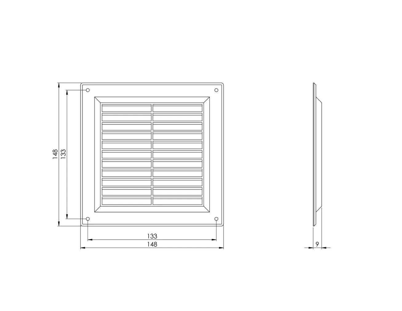 VENTILATSIOONIREST EUROPLAST PLAST 150X150MM MUST VR1515M