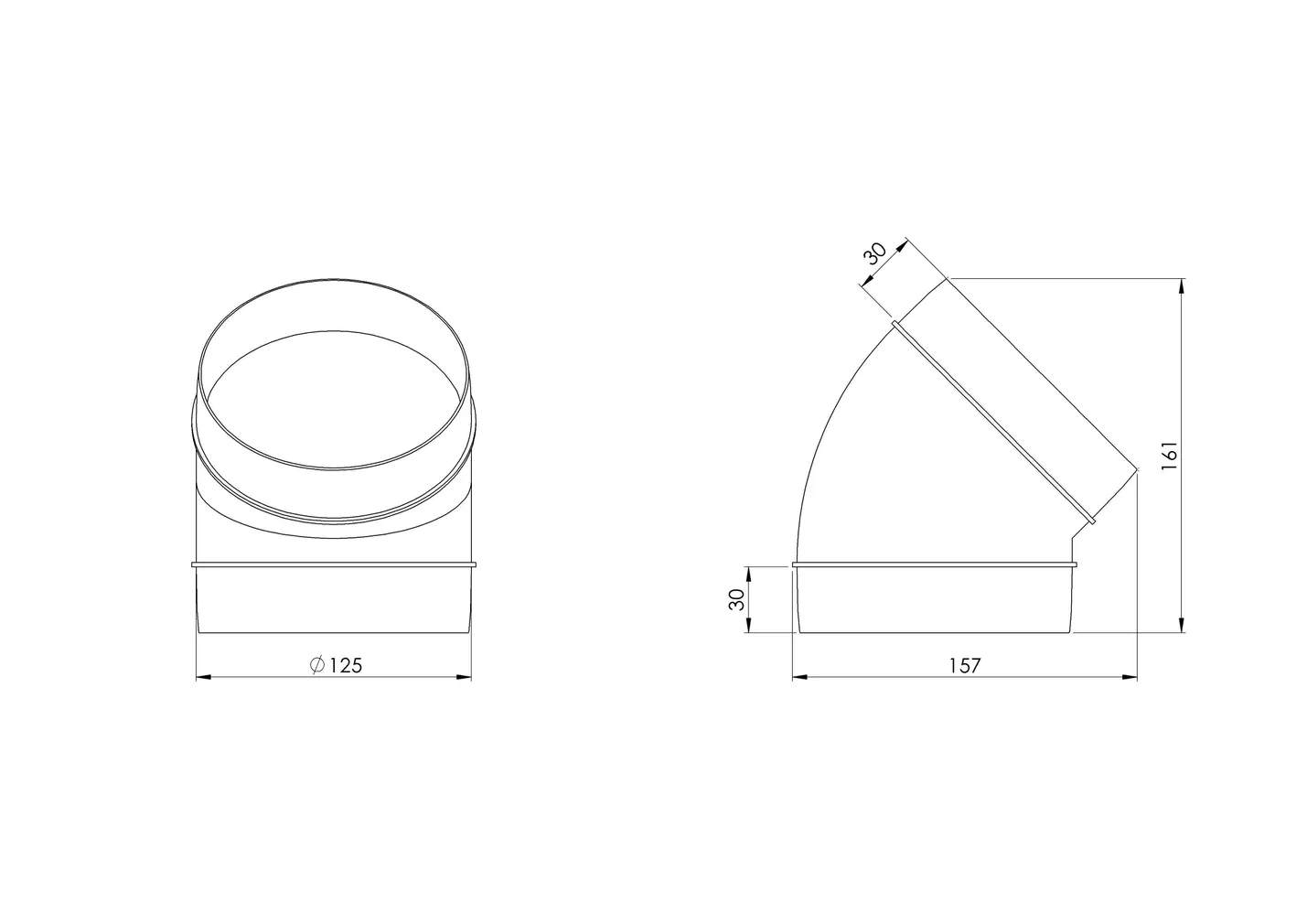 PÕLV EUROPLAST PLAST 45° 125MM AL125-45